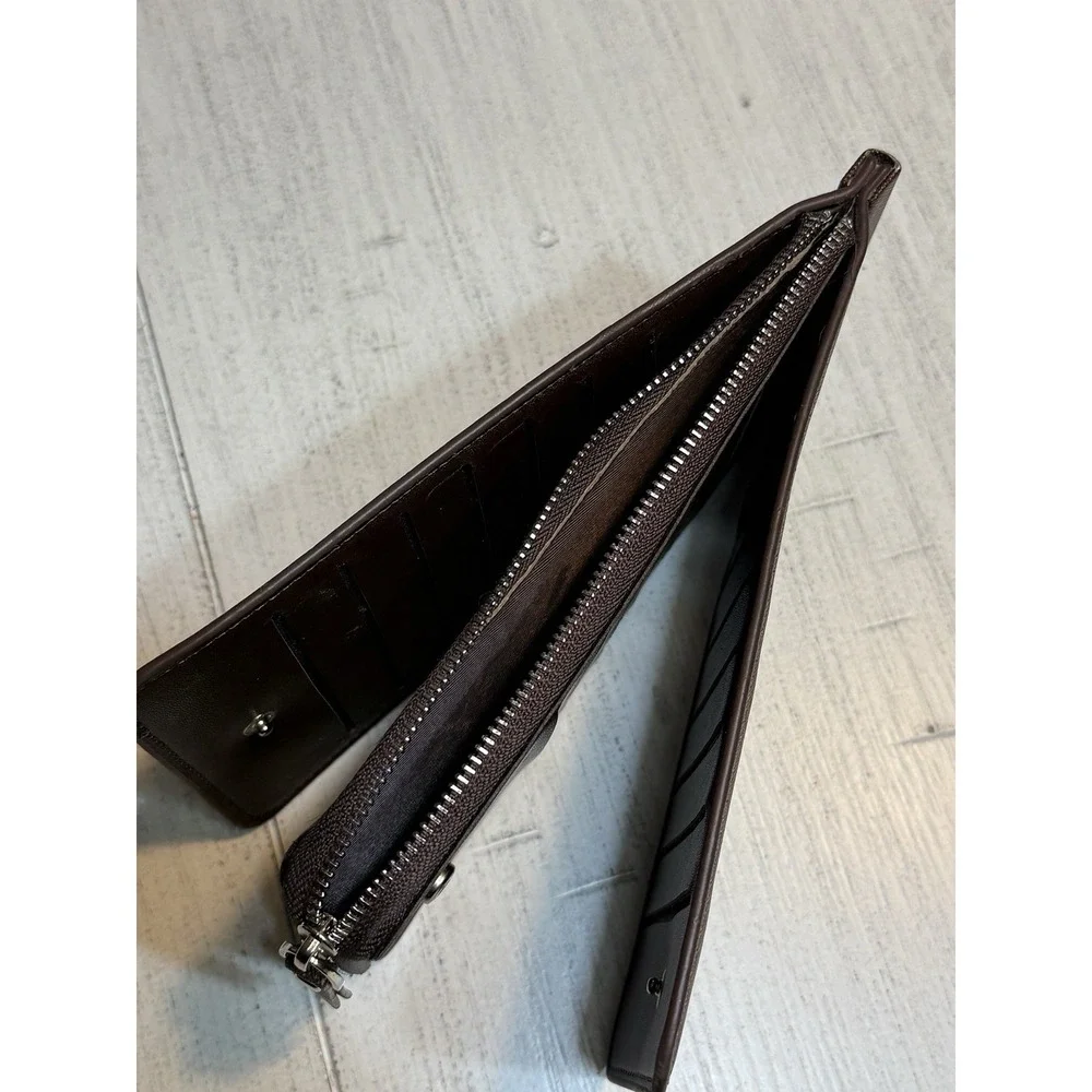 Heng Sheng Black Zipper Long Wallet-26 Credit Card Holder Front/Back NWOT Brown